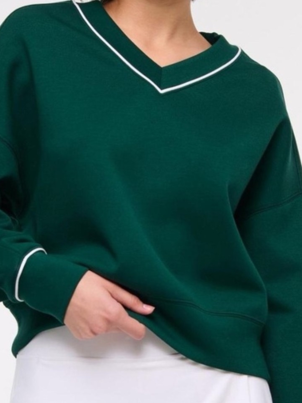 Abercrombie & Fitch YPB NeoKNIT V-neck Contrast Trim Pullover Sweatshirt - Green